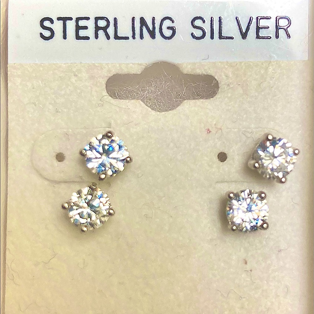 2 pairs Austrian CZ Sterling Silver Stud Earrings   1/4” W.